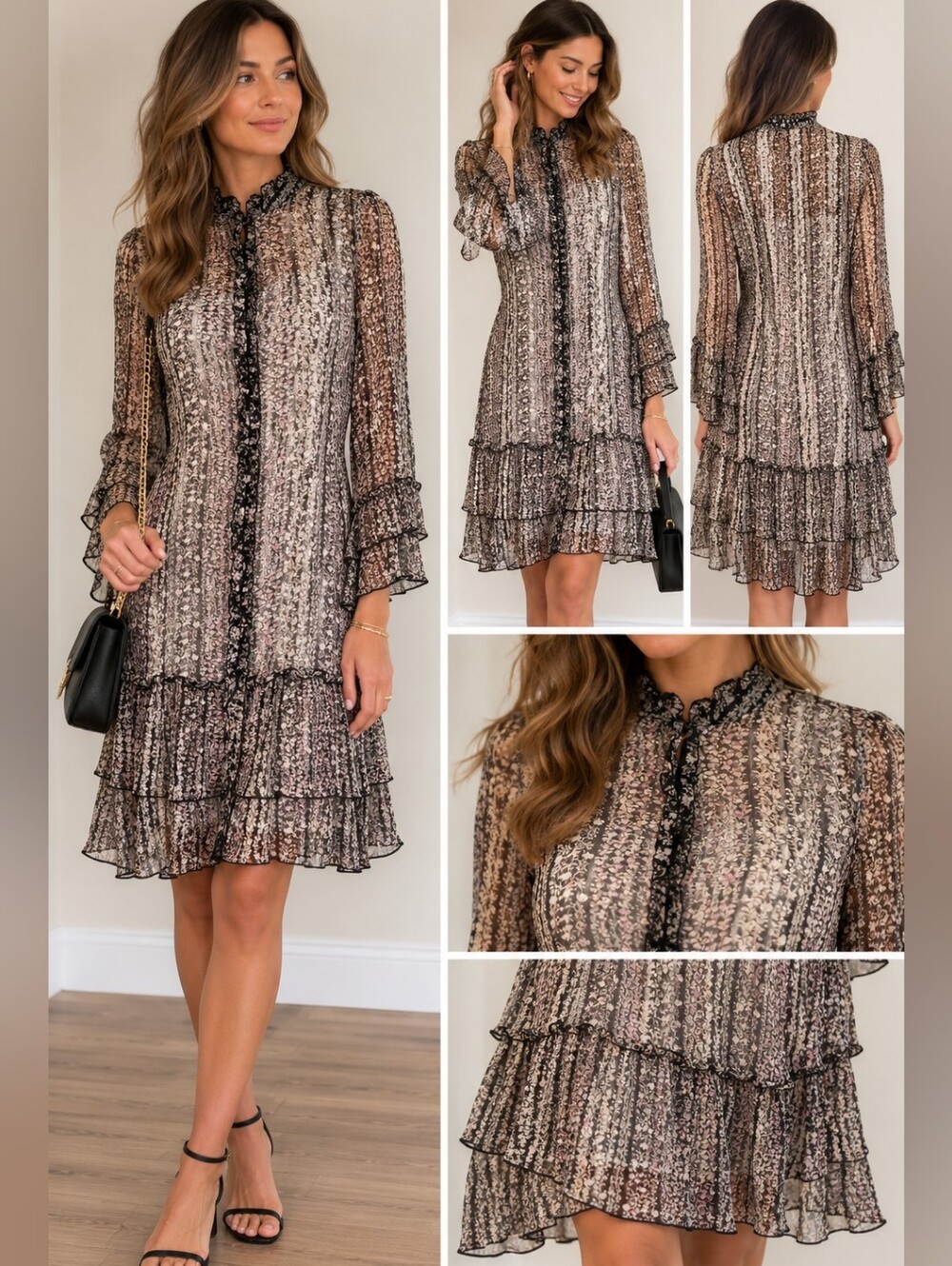 Sundance Quinn Black Floral Tiered Ruffle Dress S Cottagecore Prairiecore